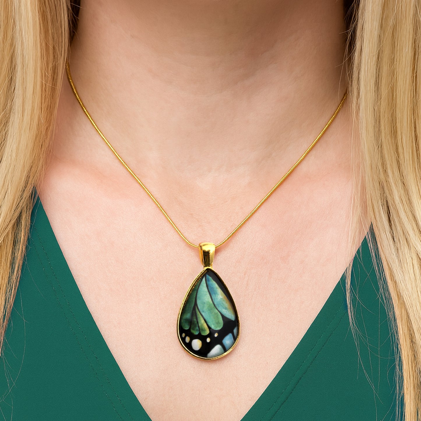 Butterfly Wing Gold Teardrop Necklace