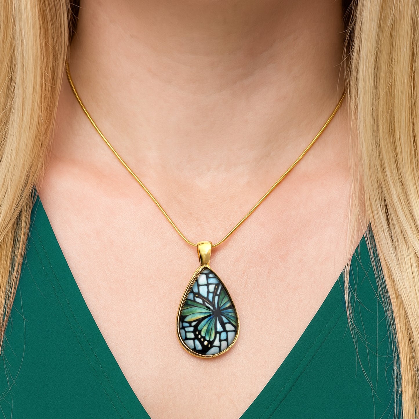 Butterfly Gold Teardrop Necklace