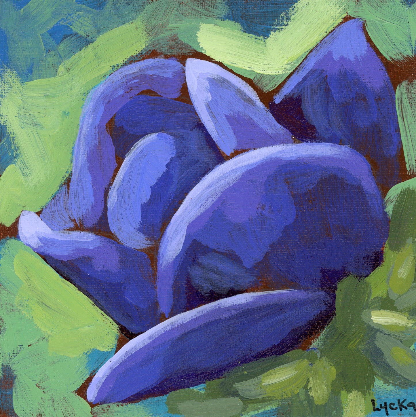 'Blue Flower' Original Painting Framed 7" x 7"