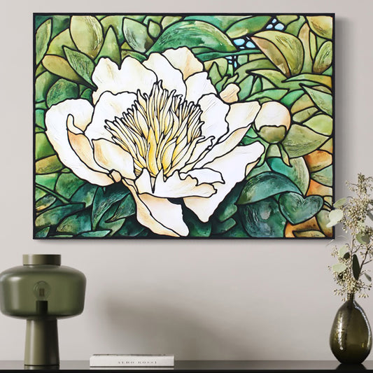 White Peony Flower Original Painting 40" x 30"