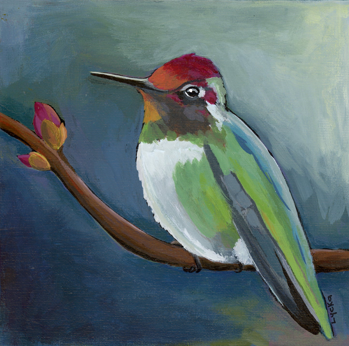 'Happy Perch' Original Painting Framed 10" x 10"