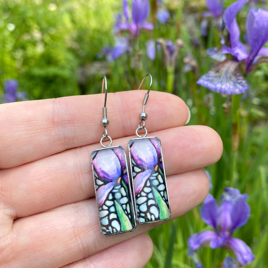 Purple Iris Rectangle Earrings
