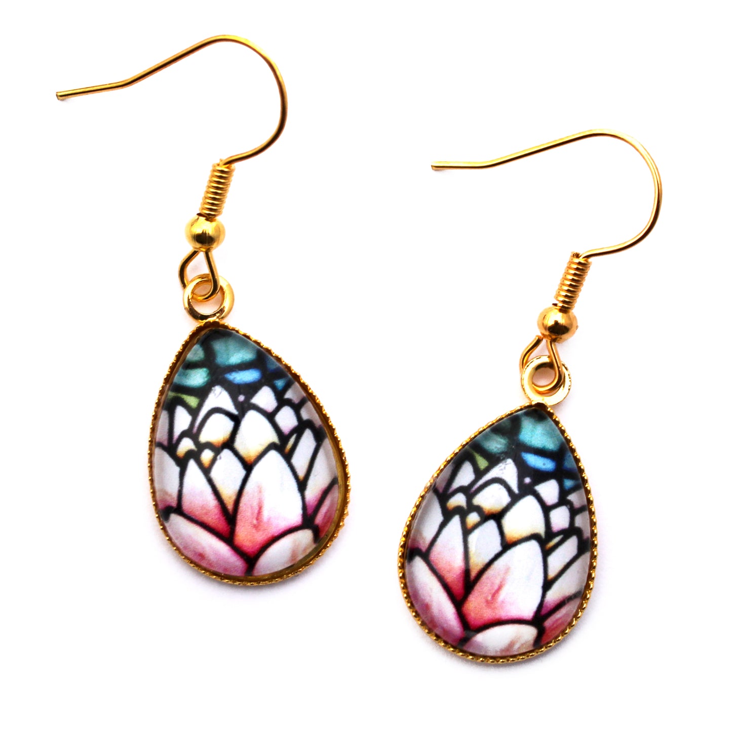 Lotus Flower Gold Teardrop Earrings
