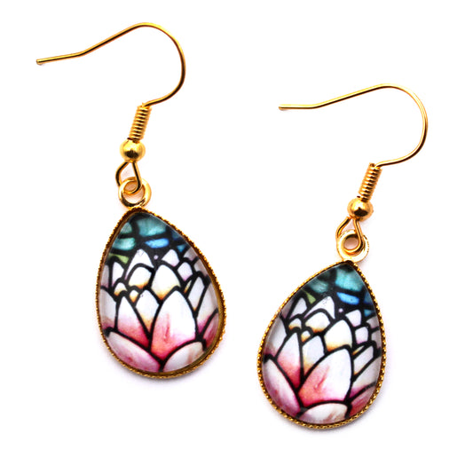 Lotus Flower Gold Teardrop Earrings