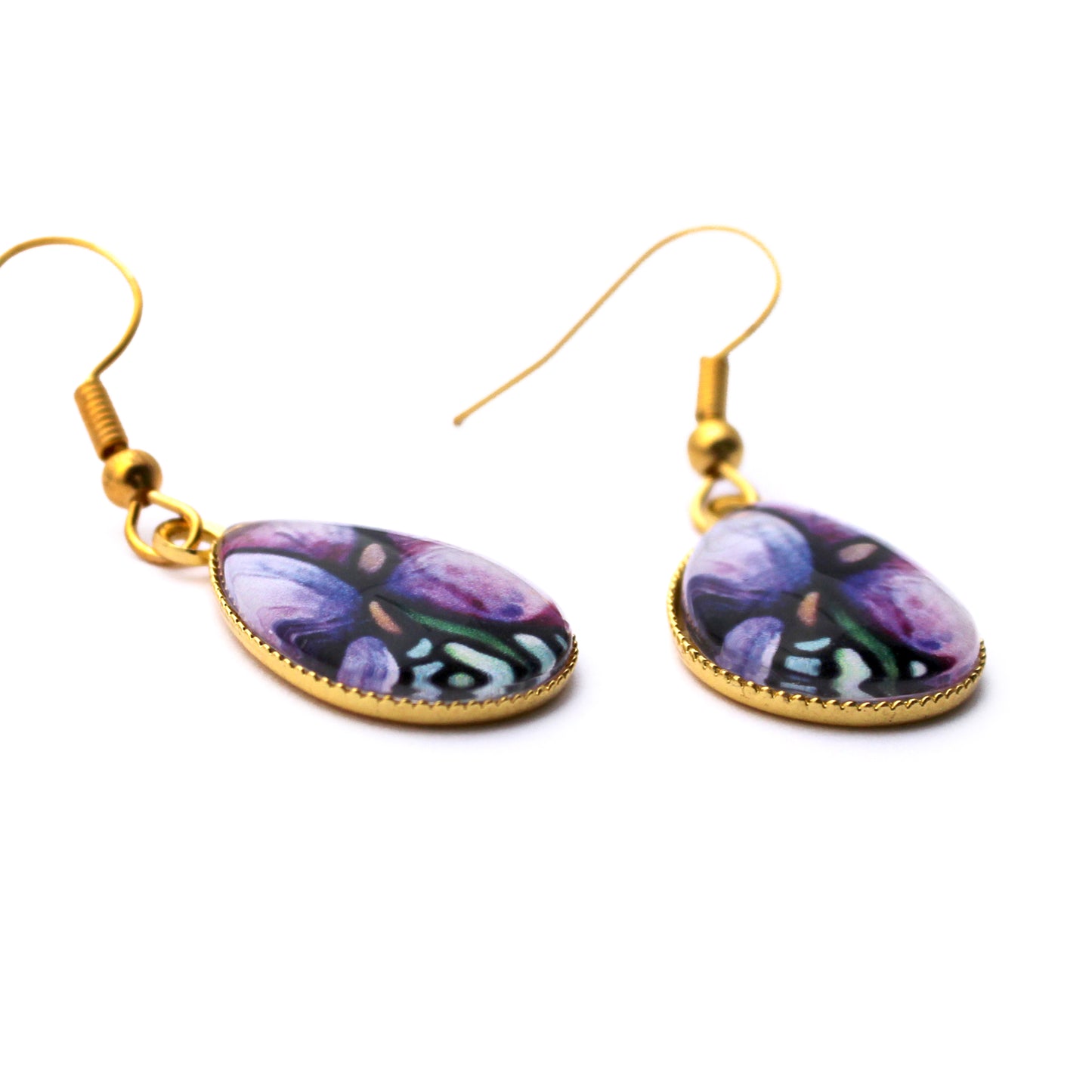 Iris Flower Gold Teardrop Earrings
