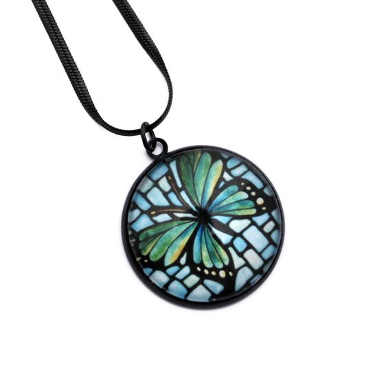 Butterfly Black Circle Necklace