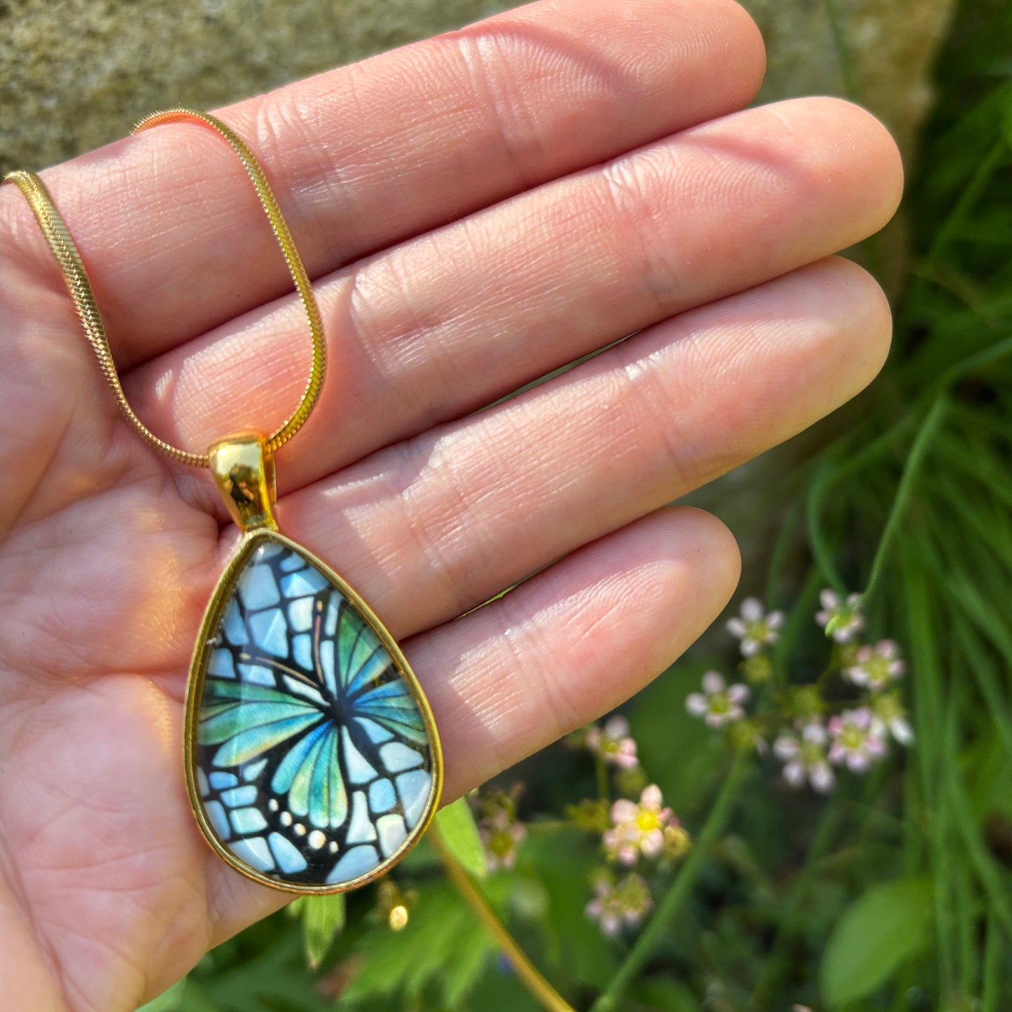 Butterfly Gold Teardrop Necklace