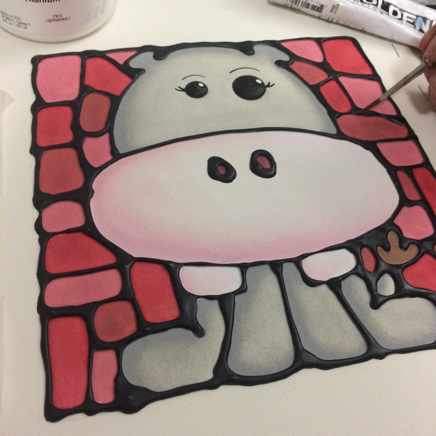 Hippo Original Painting Framed
