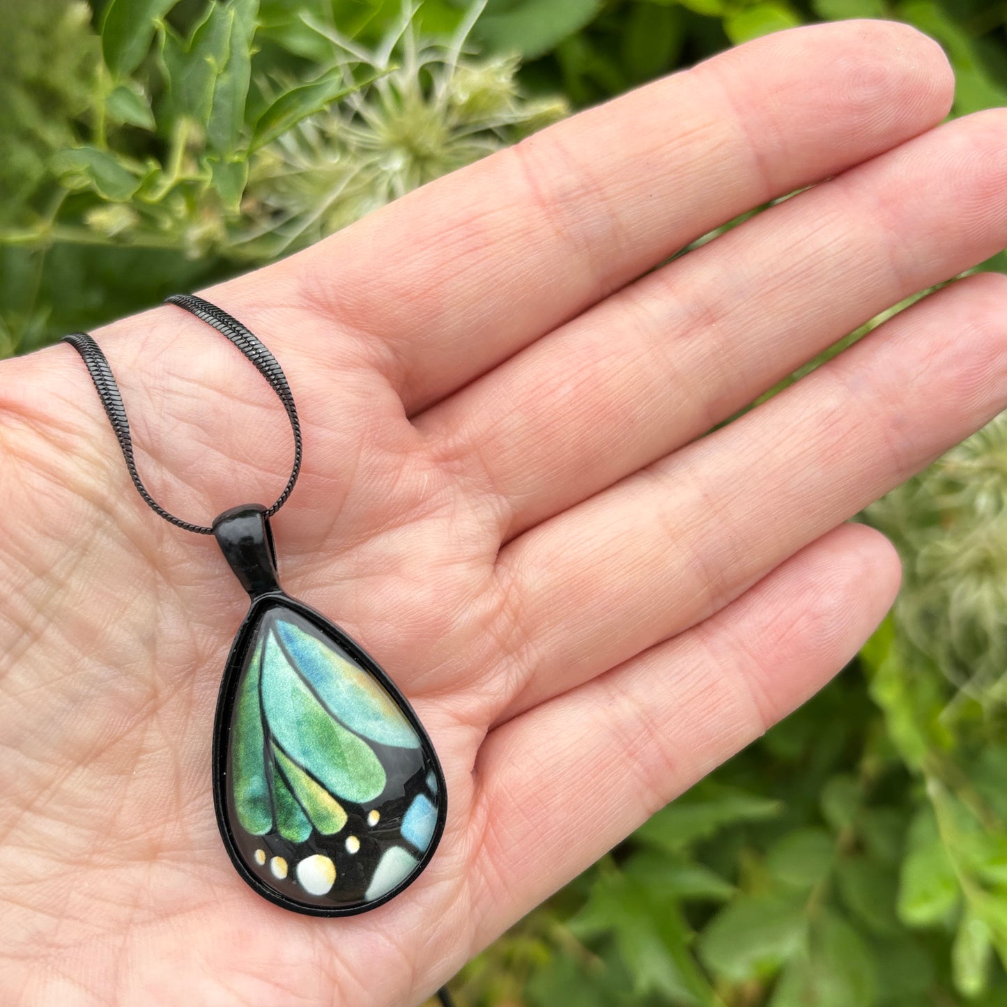 Butterfly Wing Black Teardrop Necklace
