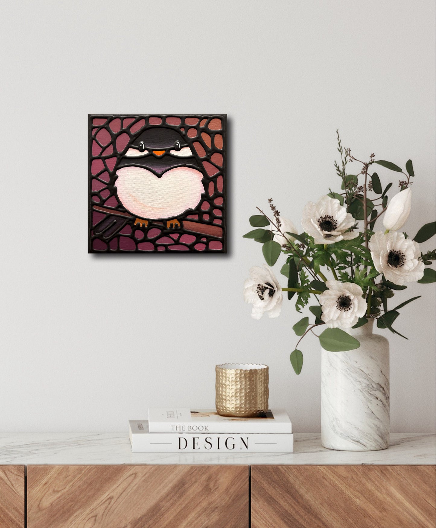 Chickadee Bird Original Painting 8" x 8"