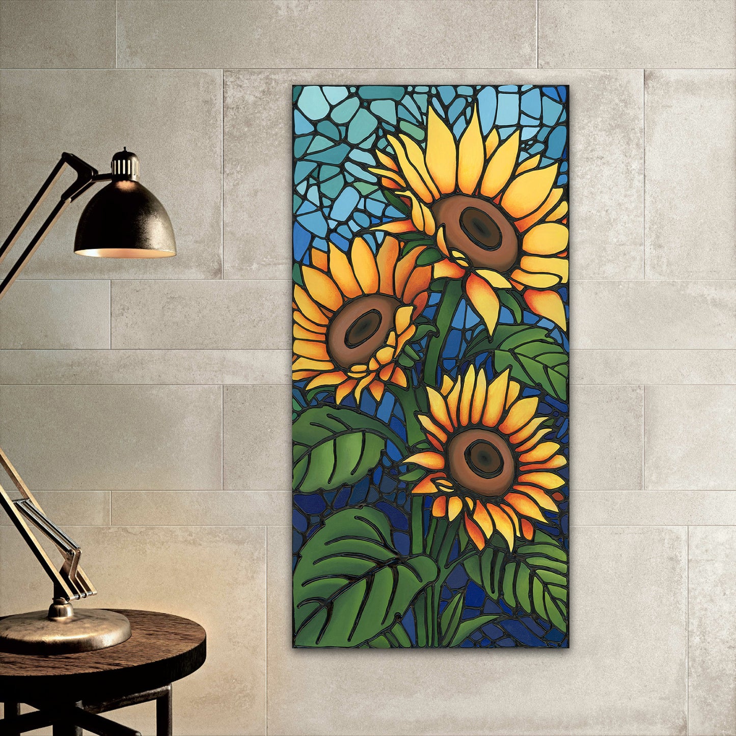 'Cheerful Cluster' Original Sunflower Painting 15 x 30 inch