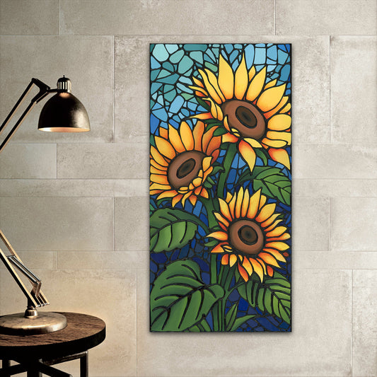 'Cheerful Cluster' Original Sunflower Painting 15 x 30 inch