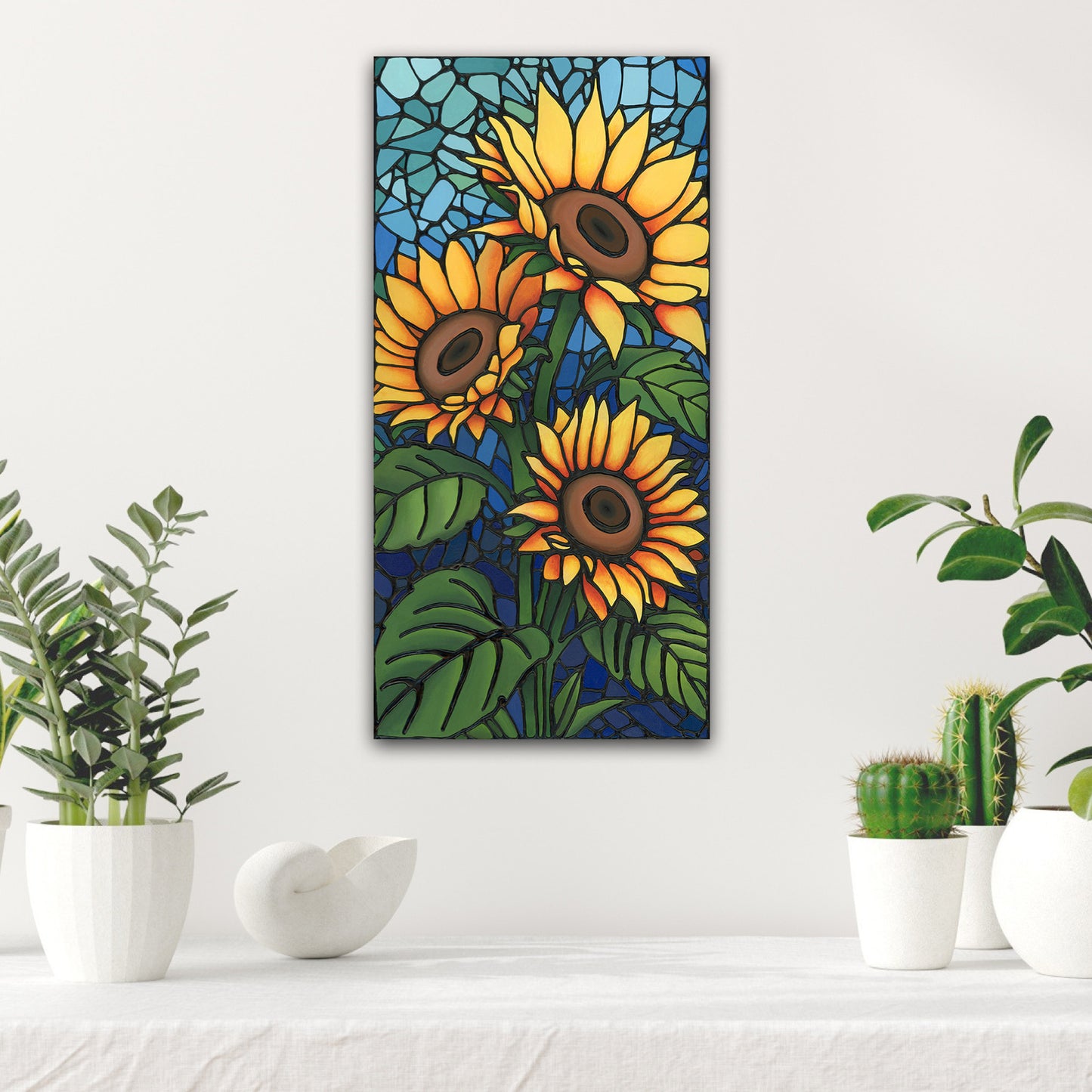 'Cheerful Cluster' Original Sunflower Painting 15 x 30 inch
