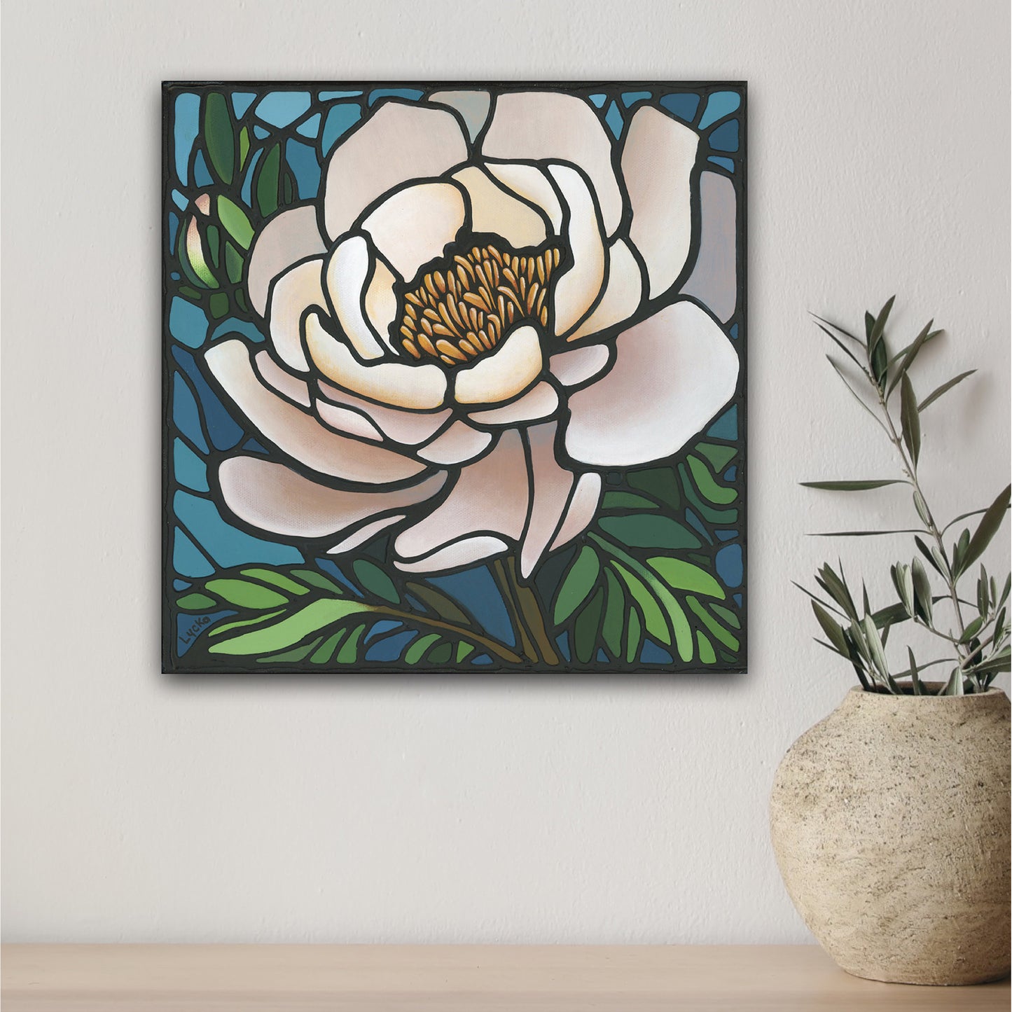 'Promise Unfolding' Original Peony Painting 12 x 12 inch