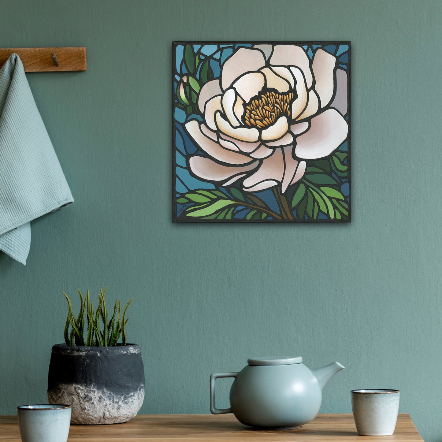 'Promise Unfolding' Original Peony Painting 12 x 12 inch
