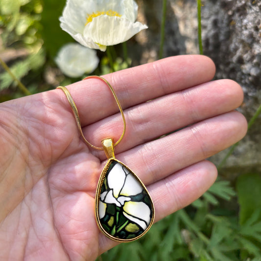 White Iris Gold Teardrop Necklace