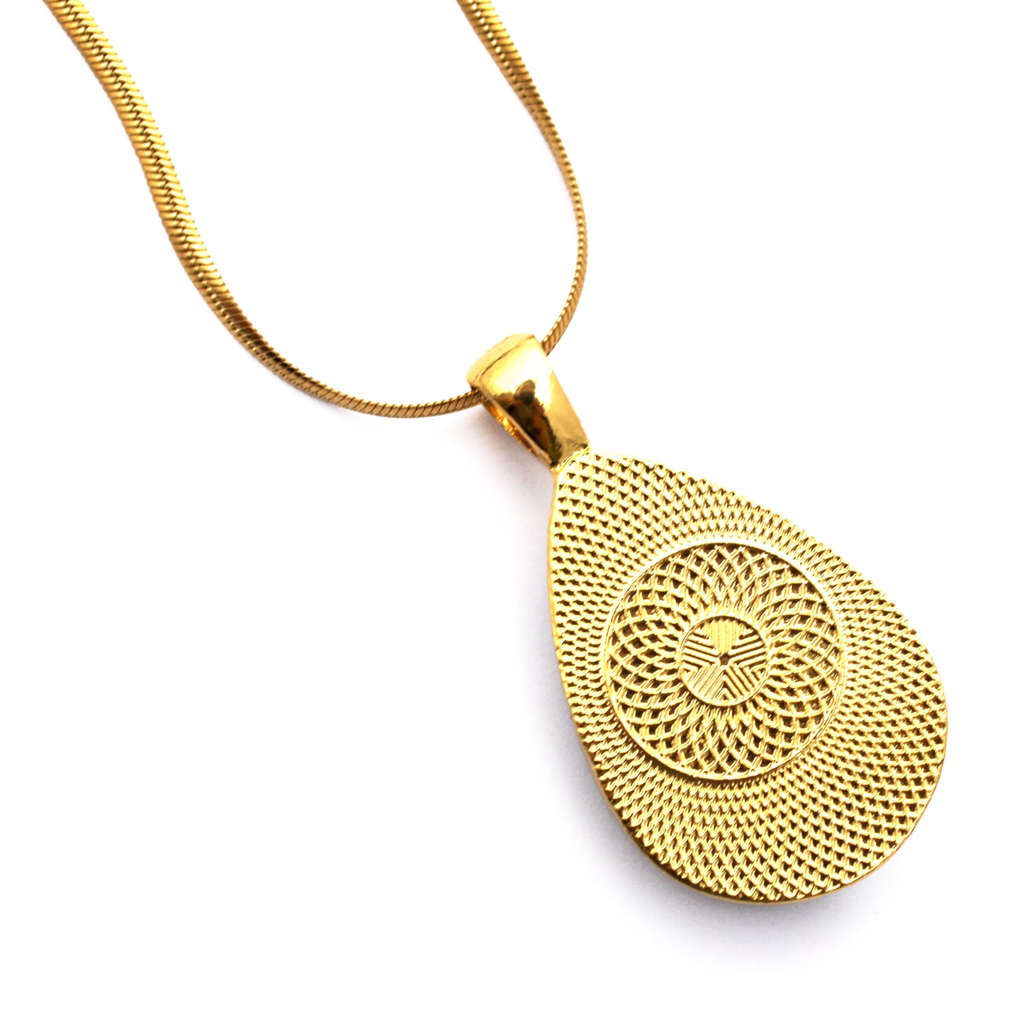 Beige Peony Flower Gold Teardrop Necklace
