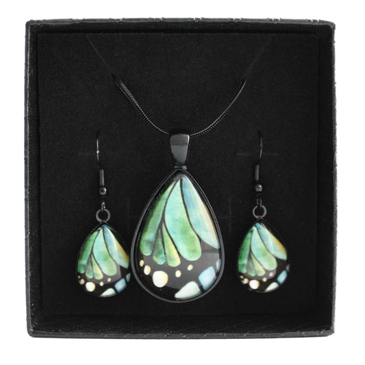Butterfly Wing Black Teardrop Jewellery Set