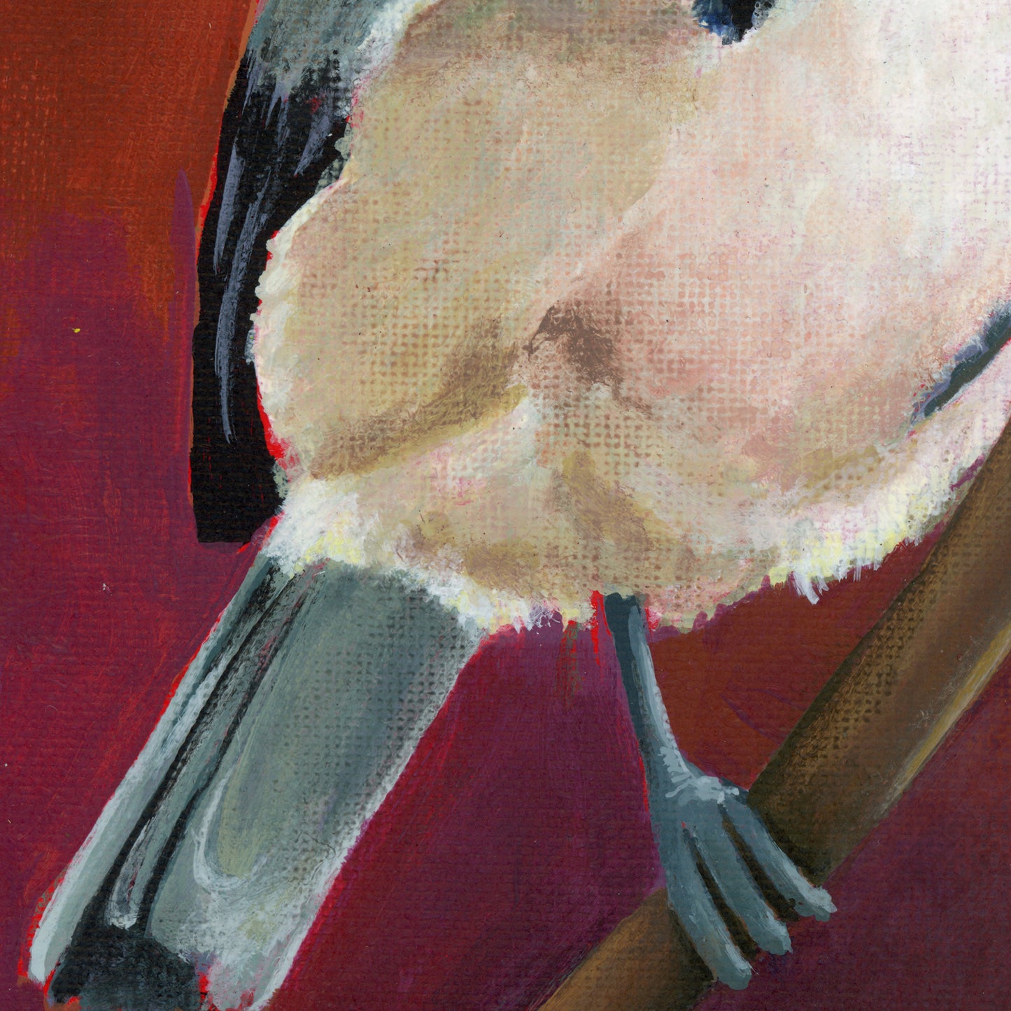 'Peep' Chickadee Bird Original Painting 10" x 10" Framed