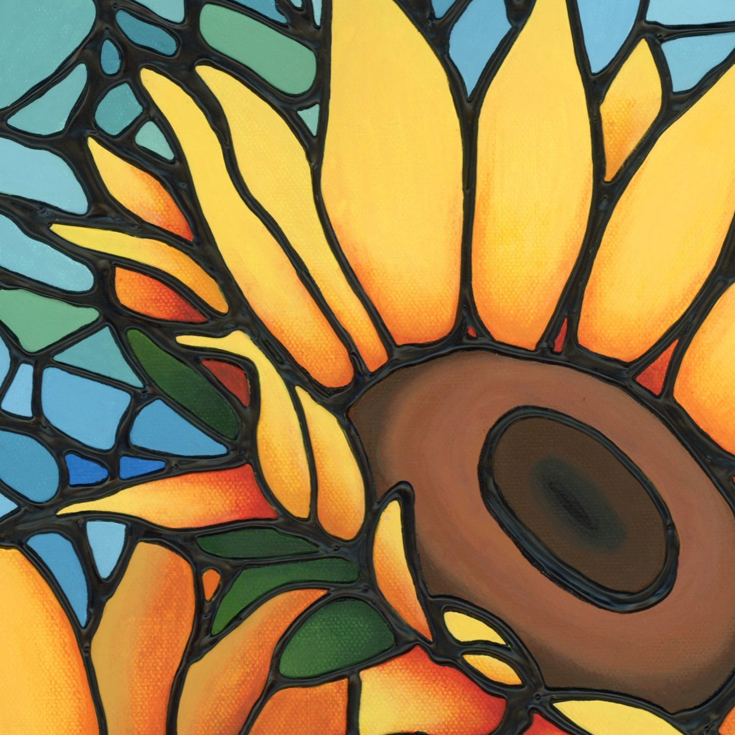 'Cheerful Cluster' Original Sunflower Painting 15 x 30 inch