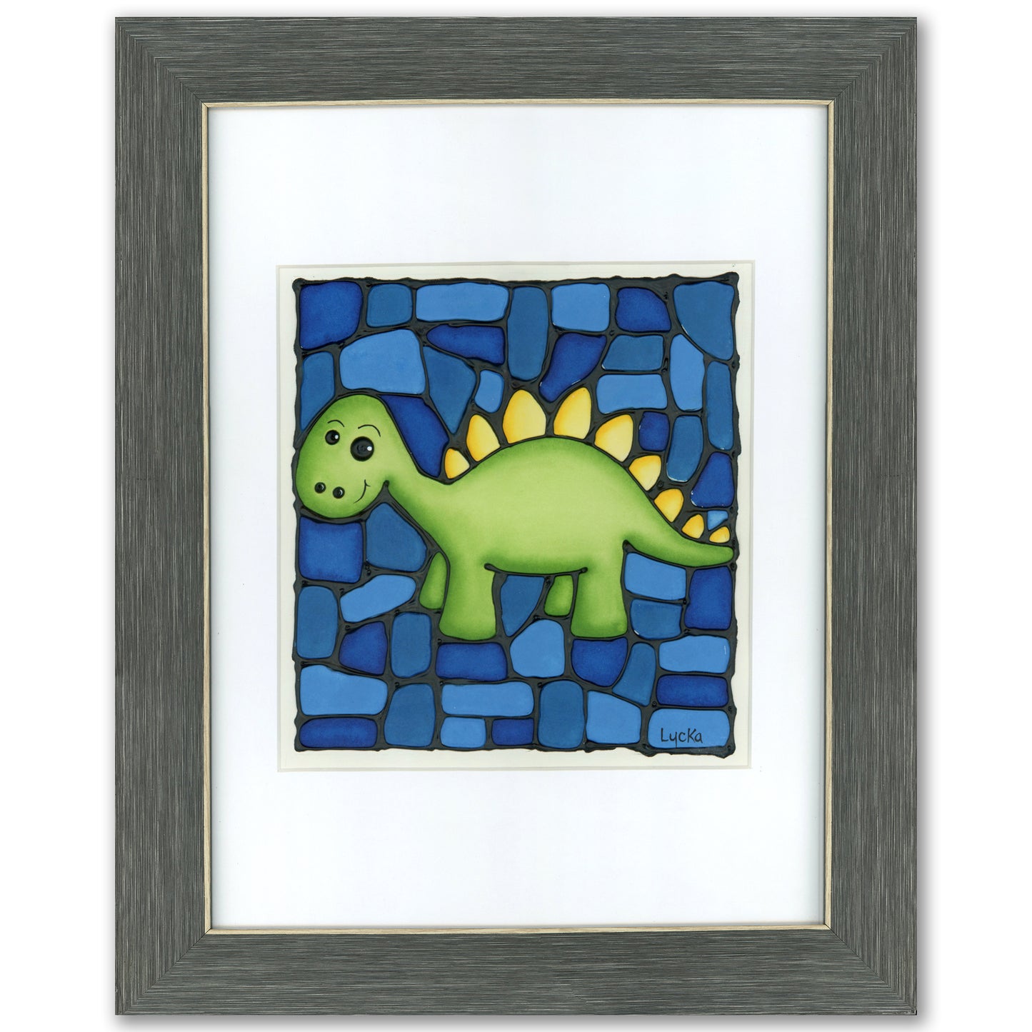 Stegosaurus Dinosaur Original Painting 14" x 17" Framed