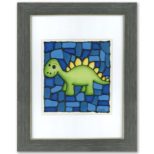 Stegosaurus Dinosaur Original Painting 14" x 17" Framed