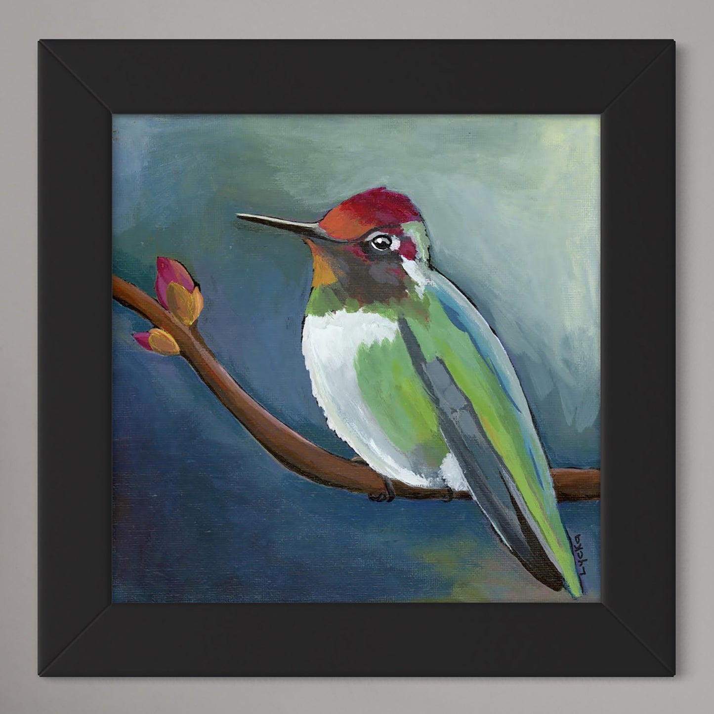 'Happy Perch' Original Painting Framed 10" x 10"