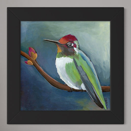 'Happy Perch' Original Painting Framed 10" x 10"