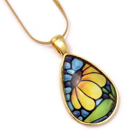 Yellow Sunflower Gold Teardrop Necklace