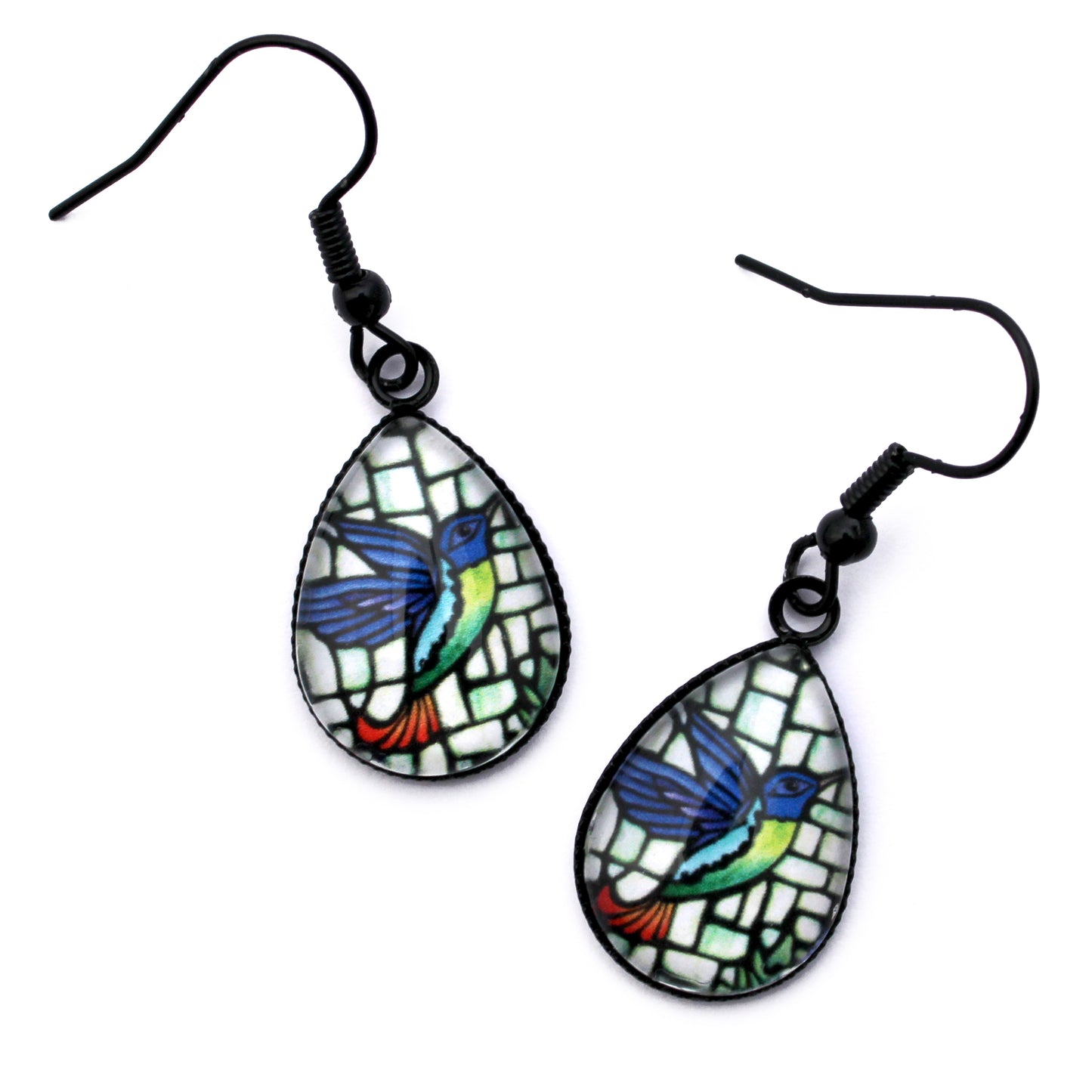 Hummingbird Black Teardrop Earrings