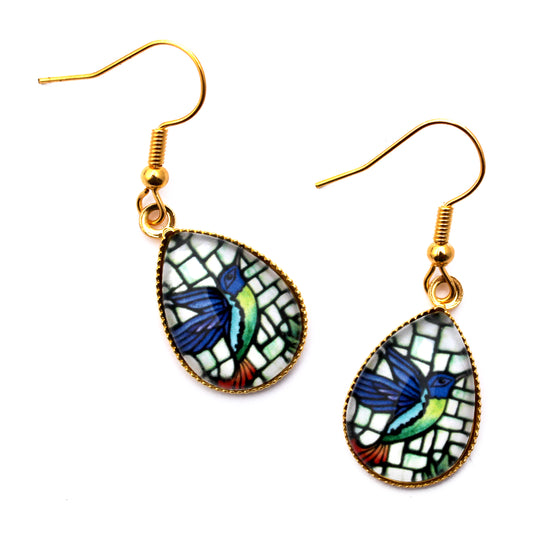 Hummingbird Gold Teardrop Earrings