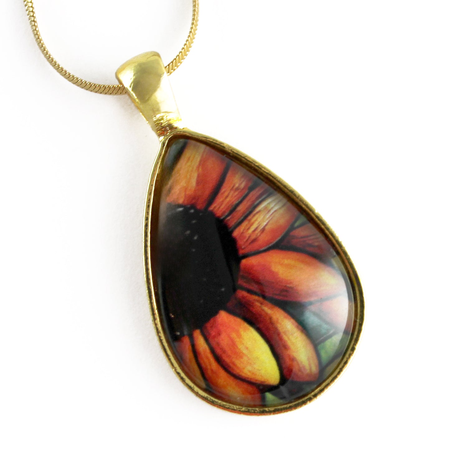 Red Sunflower Gold Teardrop Jewellery Set