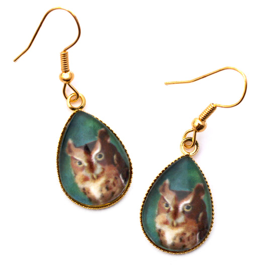 Owl Gold Teardrop Earrings