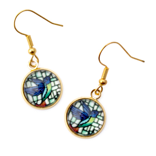 Hummingbird Gold Circle Earrings