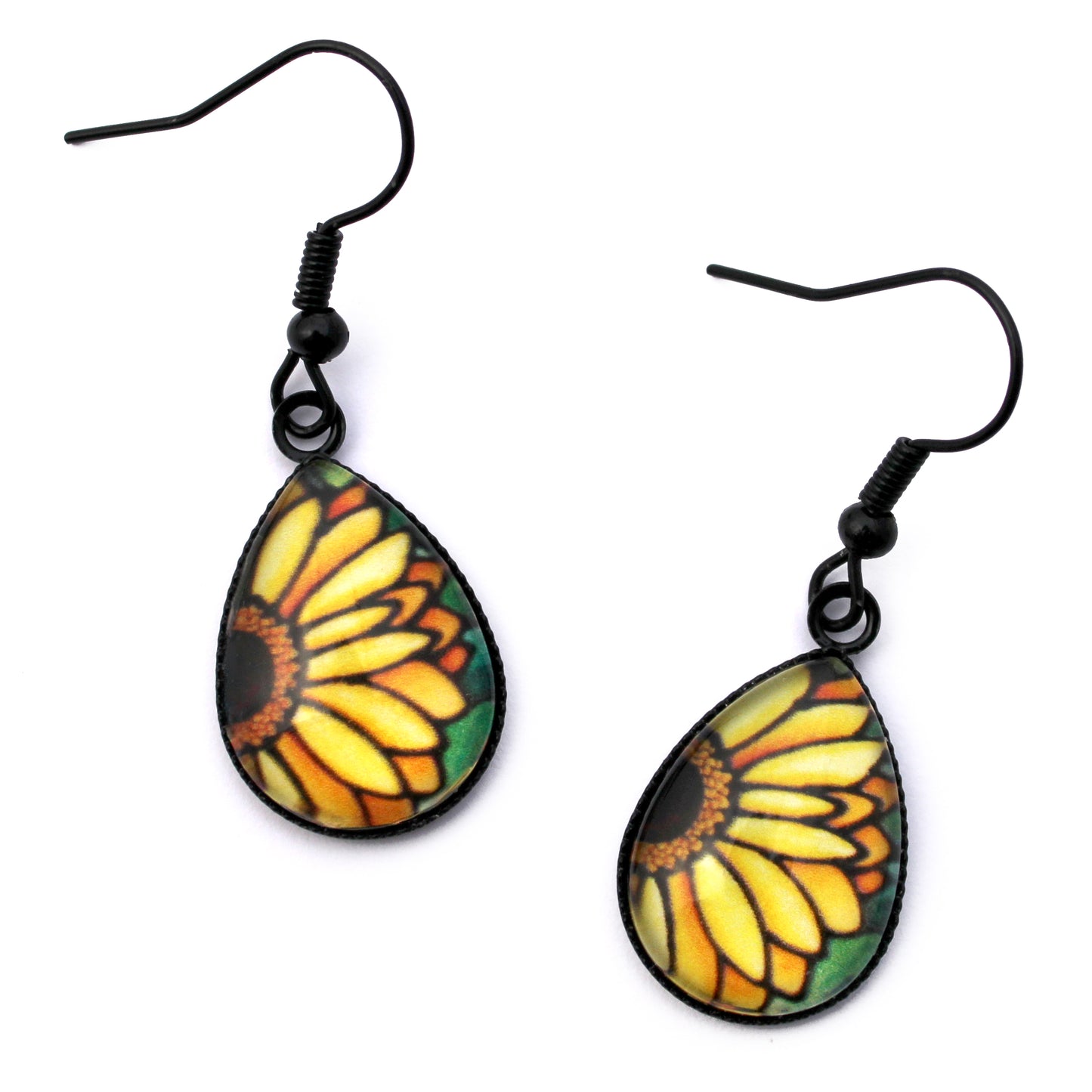Yellow Daisy Black Teardrop Jewellery Set