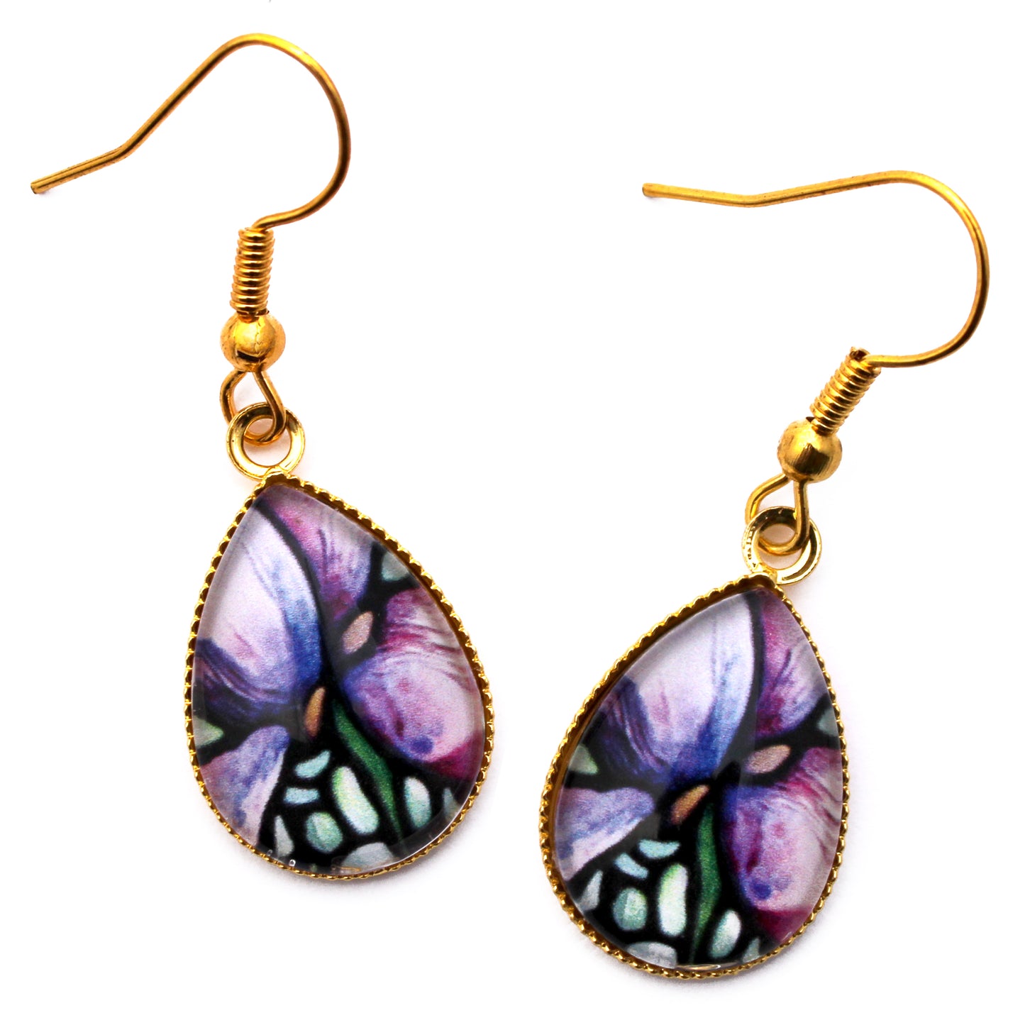 Iris Flower Gold Teardrop Earrings