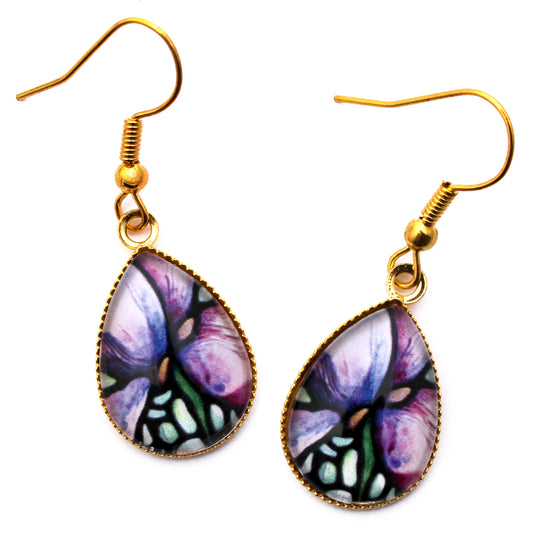 Iris Flower Gold Teardrop Earrings