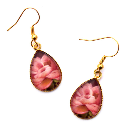 Soft Peony Gold Teardrop Earrings