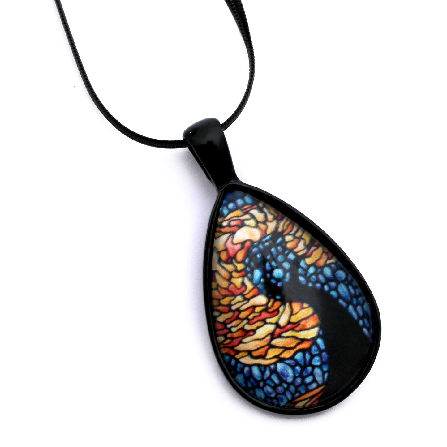 Autumn Tree Black Teardrop Necklace