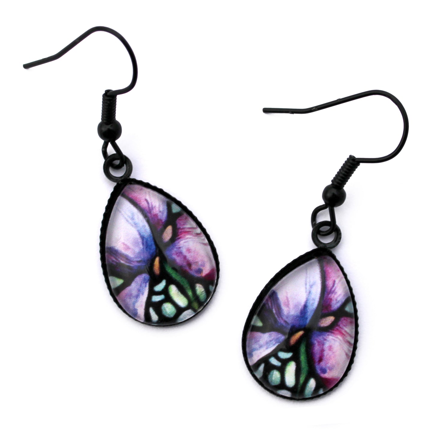 Iris Flower Black Teardrop Earrings