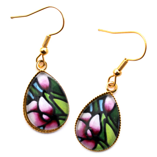 Purple Snapdragon Gold Teardrop Earrings