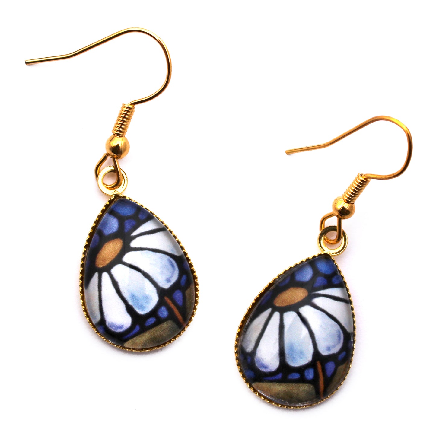 White Daisy Gold Teardrop Earring