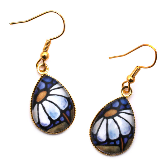 White Daisy Gold Teardrop Earring