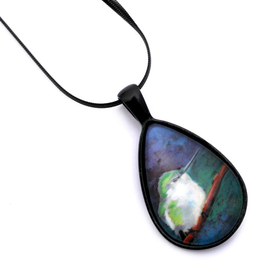 Hummingbird Black Teardrop Necklace