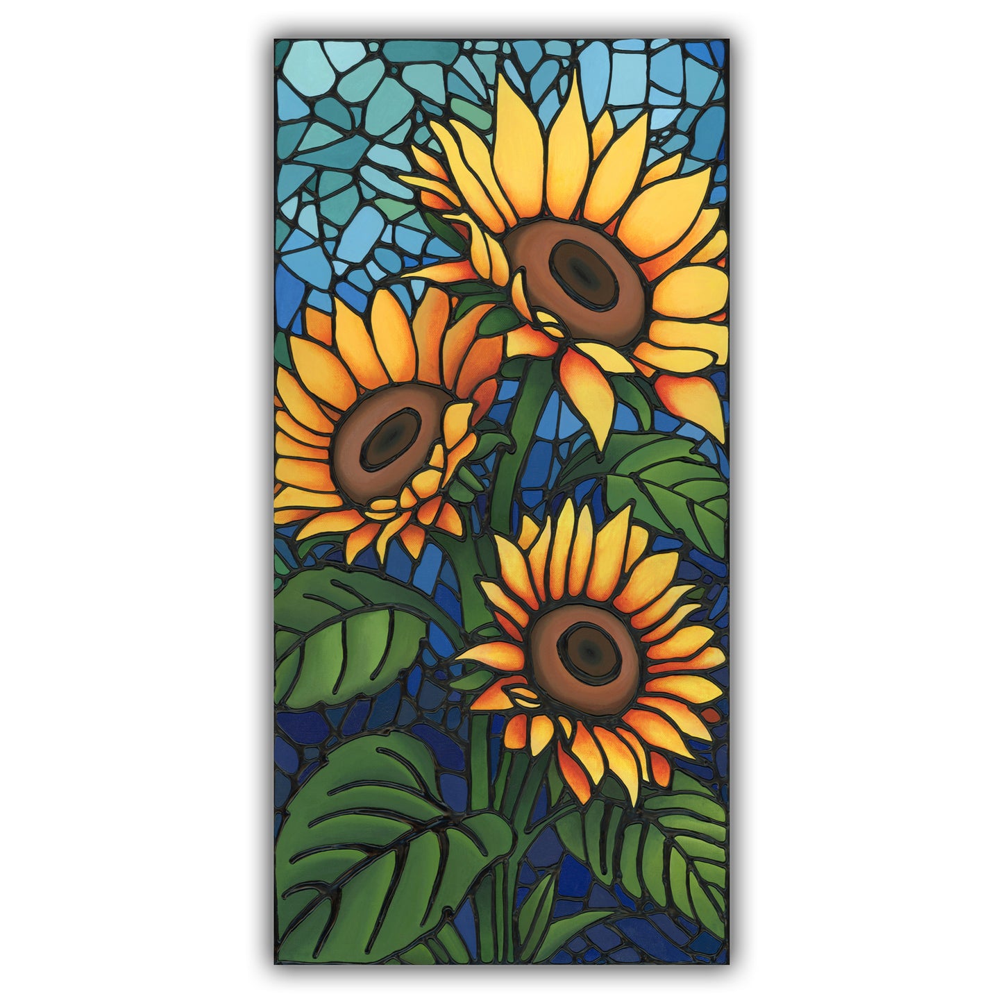'Cheerful Cluster' Original Sunflower Painting 15 x 30 inch