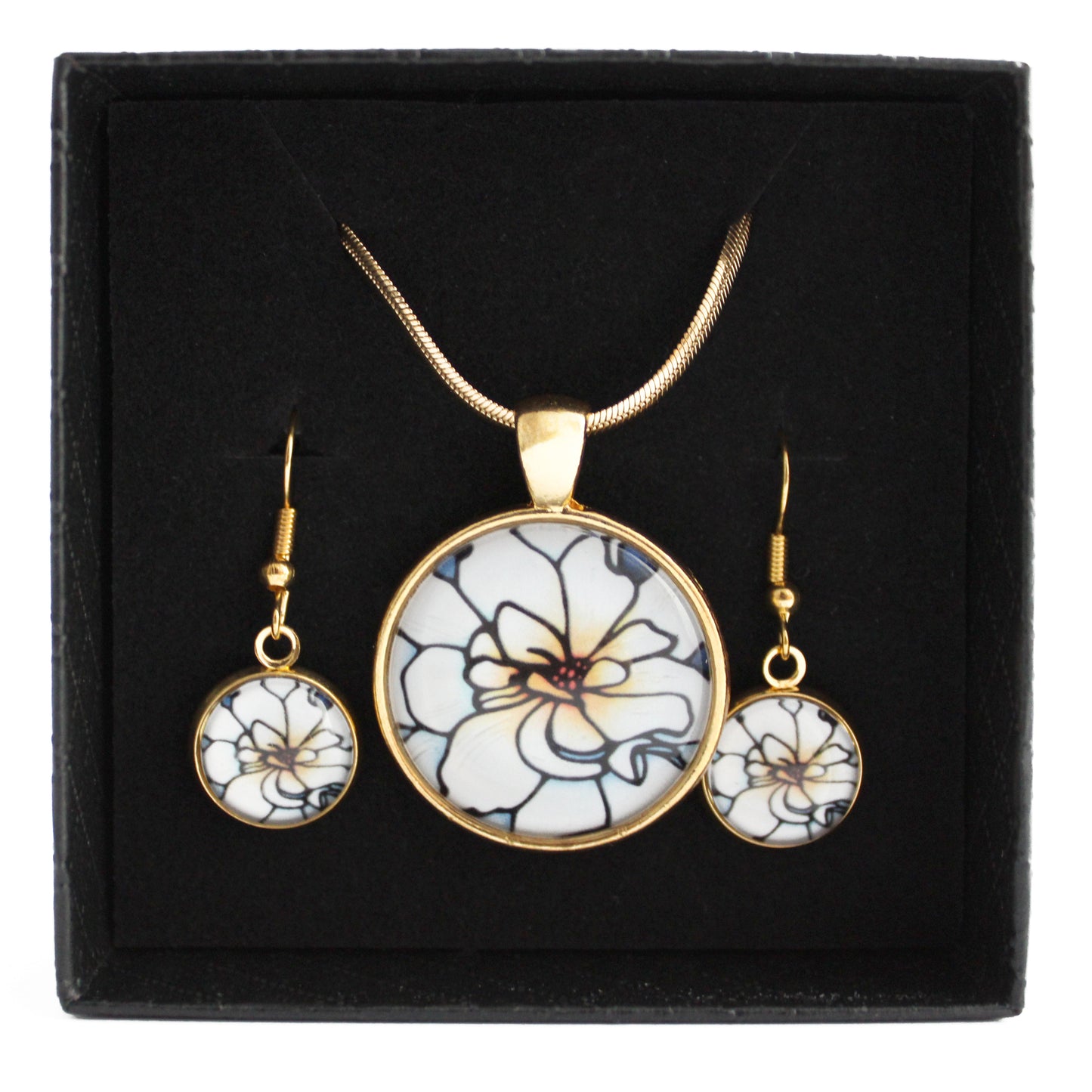 White Begonia Circle Gold Jewellery Set