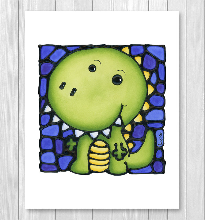 Green Dinosaur Wall Art Print