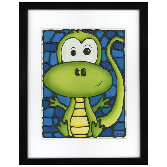 Lizard Original Painting 12" x 15" Framed