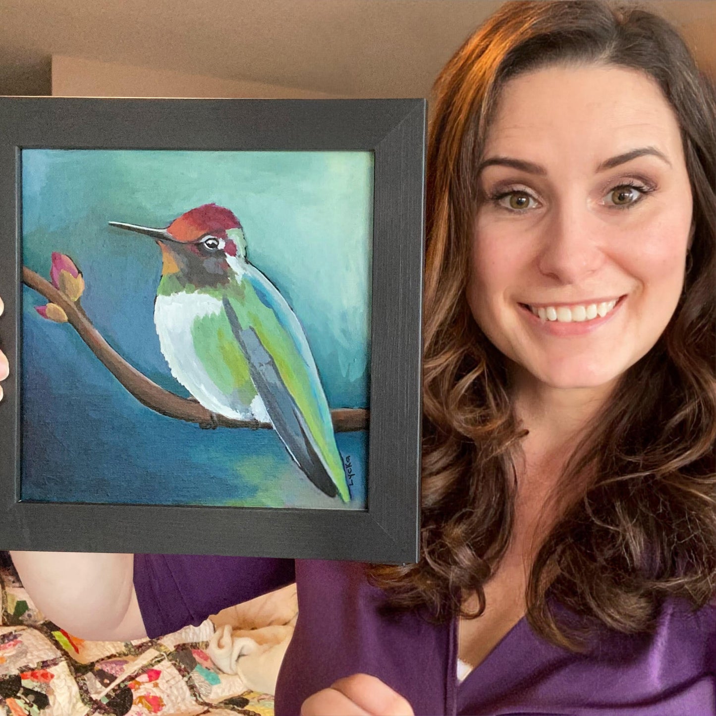 'Happy Perch' Original Painting Framed 10" x 10"