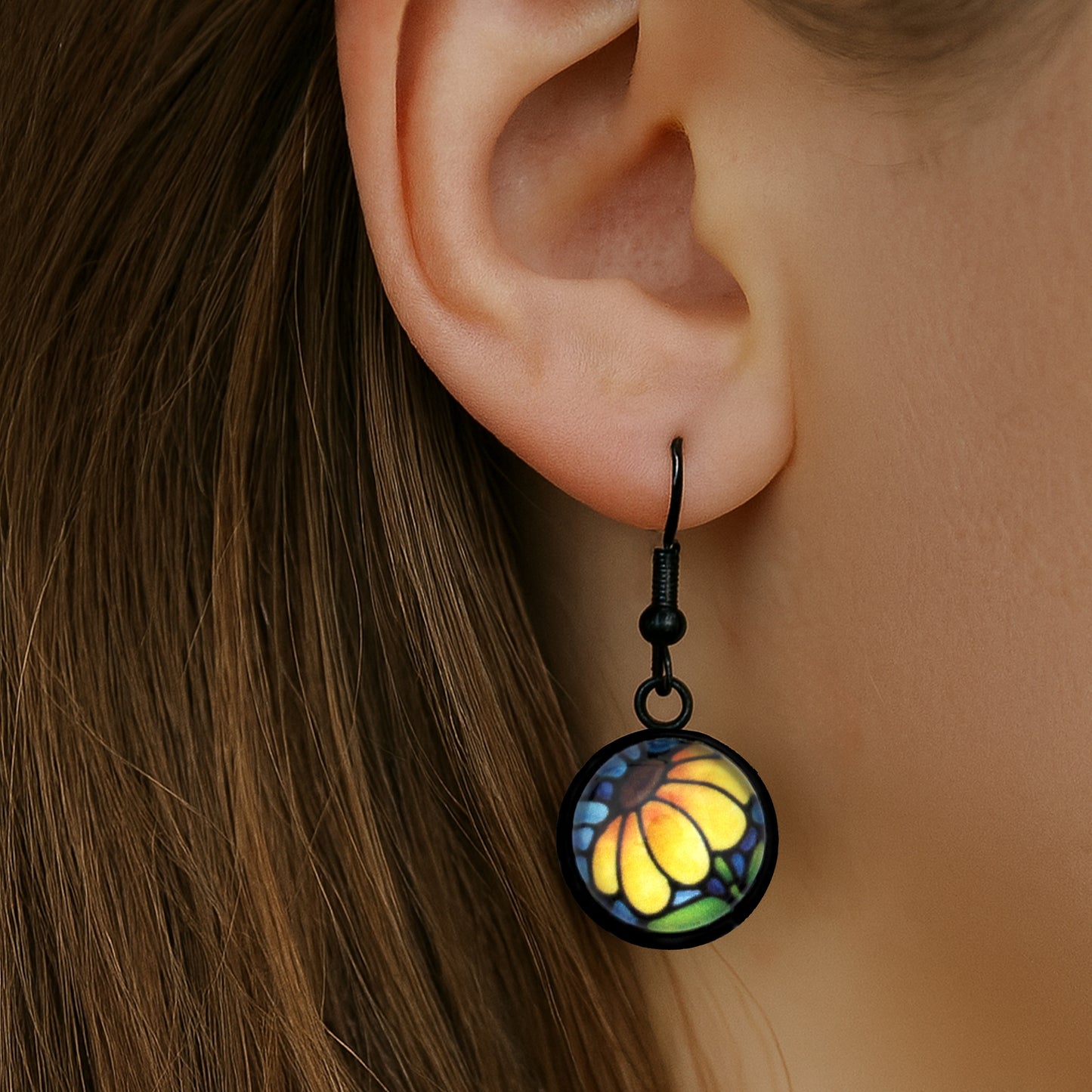 Sunflower Black Circle Earrings